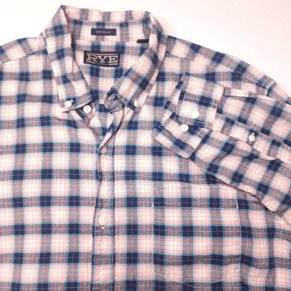 Rye Hawker Rye Blue Plaid Flannel Shirt XLT Tall 100% Cotton Button Up